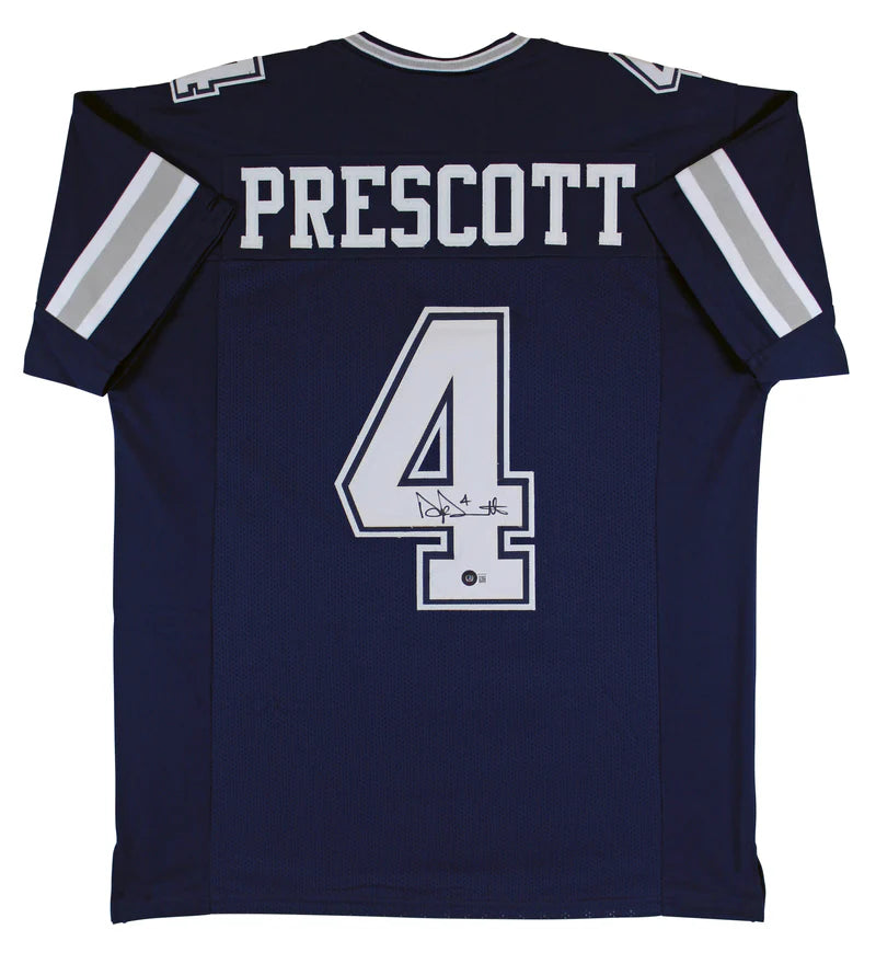 Dak Prescott Signed Navy Blue Pro Style Football Jersey with Beckett Witness